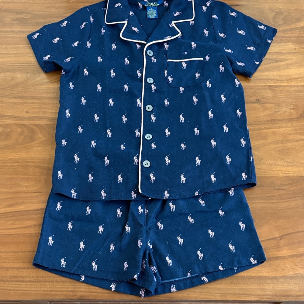 POLO RALPH LAUREN Girls Pony-print 2 piece flannel pajama set shorts Size 12 - Picture 2 of 11